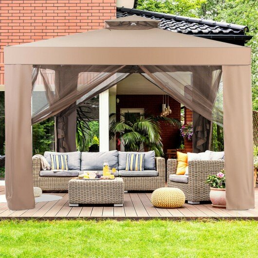 Canopy Gazebo Tent Shelter Garden Lawn Patio with Mosquito Netting-Coffee cover image