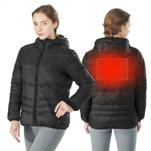 Hooded Electric USB Women’s Down Heated Jacket-Black cover image