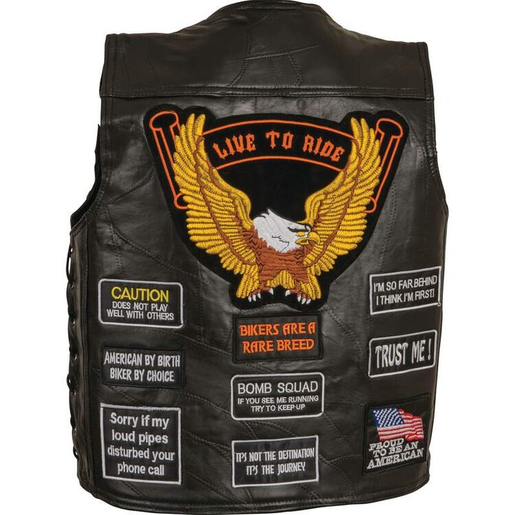 Diamond Plate™ Rock Design Genuine Buffalo Leather Concealed Carry Vest with Patches cover image